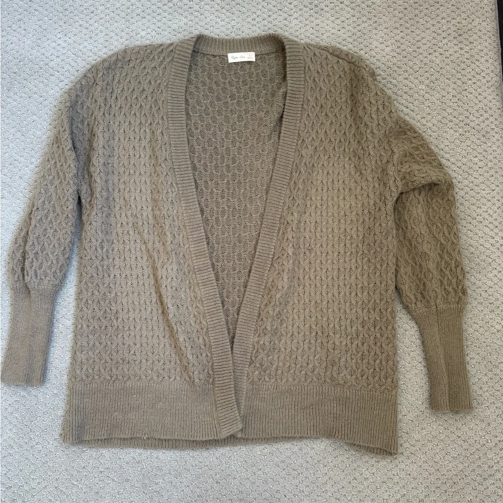 Rylee + Cru Textured Knit Open Front Cardigan Sweater Taupe Size S - Picture 3 of 8